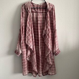 Soft Surroundings Lightweight Plaid Hooded Top Size M